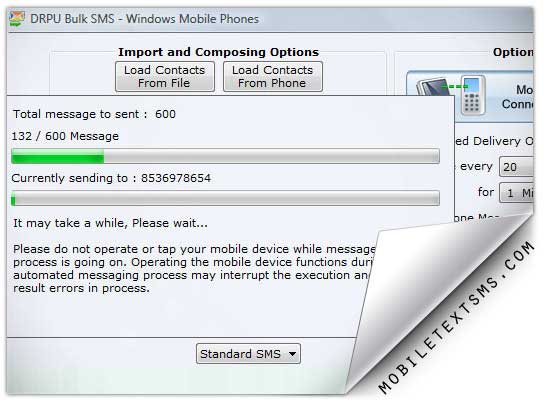 Screenshot of PC to Windows Mobile SMS