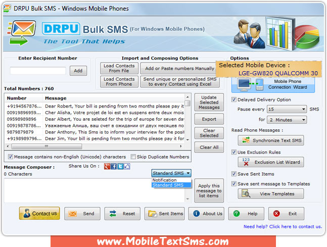 Windows Mobile Text SMS Software