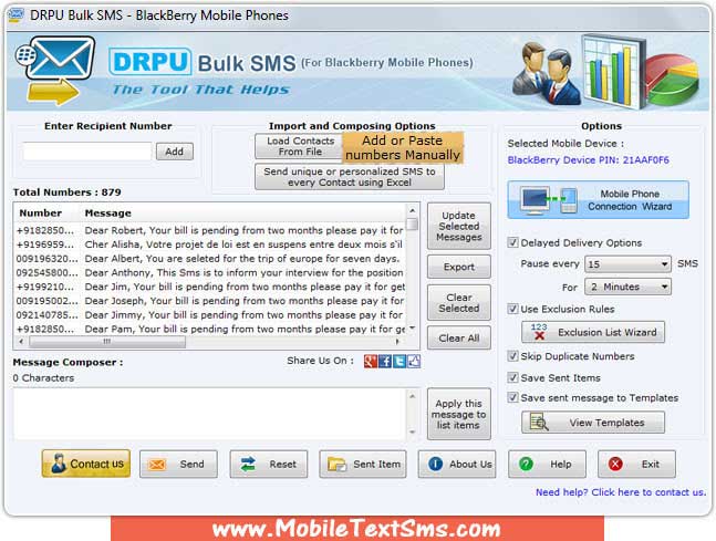 BlackBerry Mobile Text SMS Software screenshot