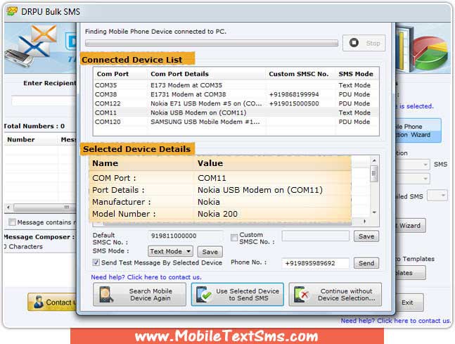 GSM Mobiles Text Messaging Software screenshot