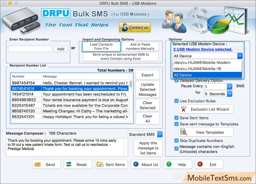 Mac Text SMS Software for USB Modems Screenshots