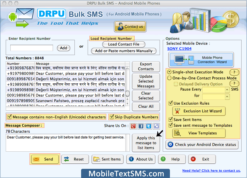 Android Mobile Text SMS Software for Mac 9.0.2.3 full