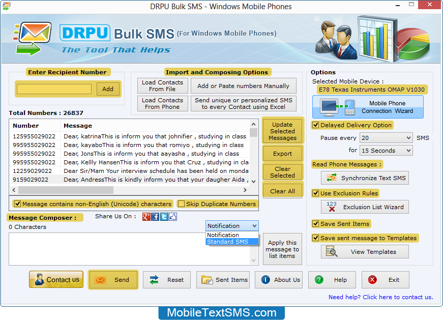Windows Mobile Text SMS Software software